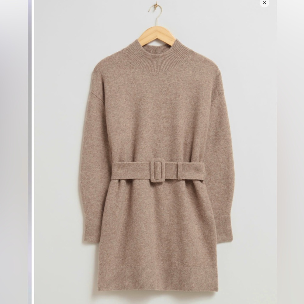 & Other Stories Women's Natural Belted Mini Sweater Knit Dress